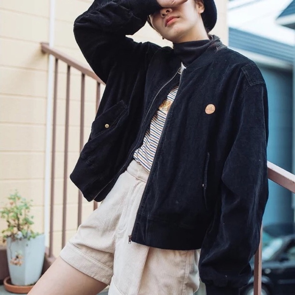 BLACK CORDUROY BOMBER JACKET